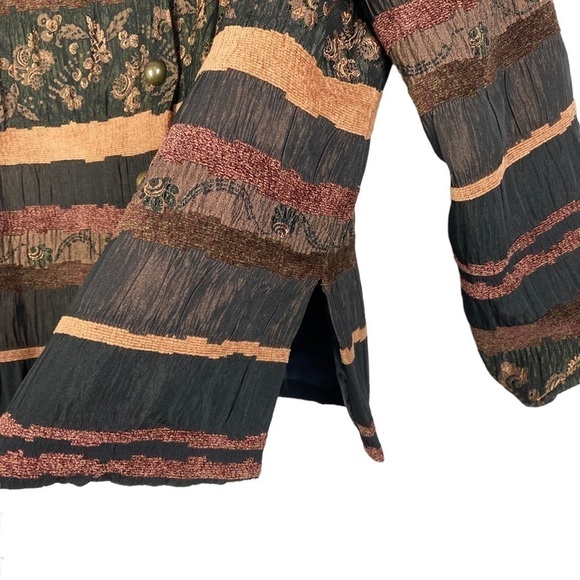 Mirasol Striped Floral Button Down Jacket Women's Medium Brown Black Lined - Picture 7 of 12